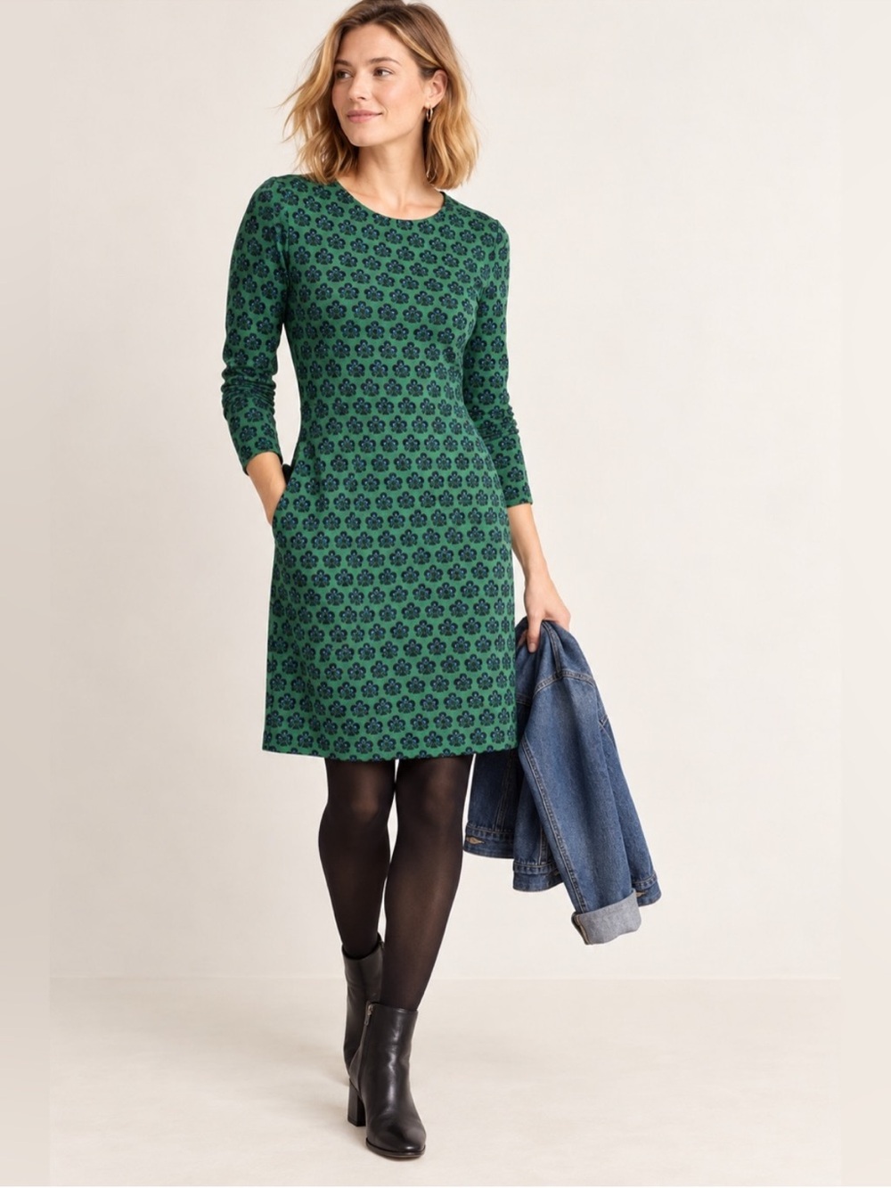 Boden Penelope Dress, US 0 UK 4, Green Floral 100% Cotton